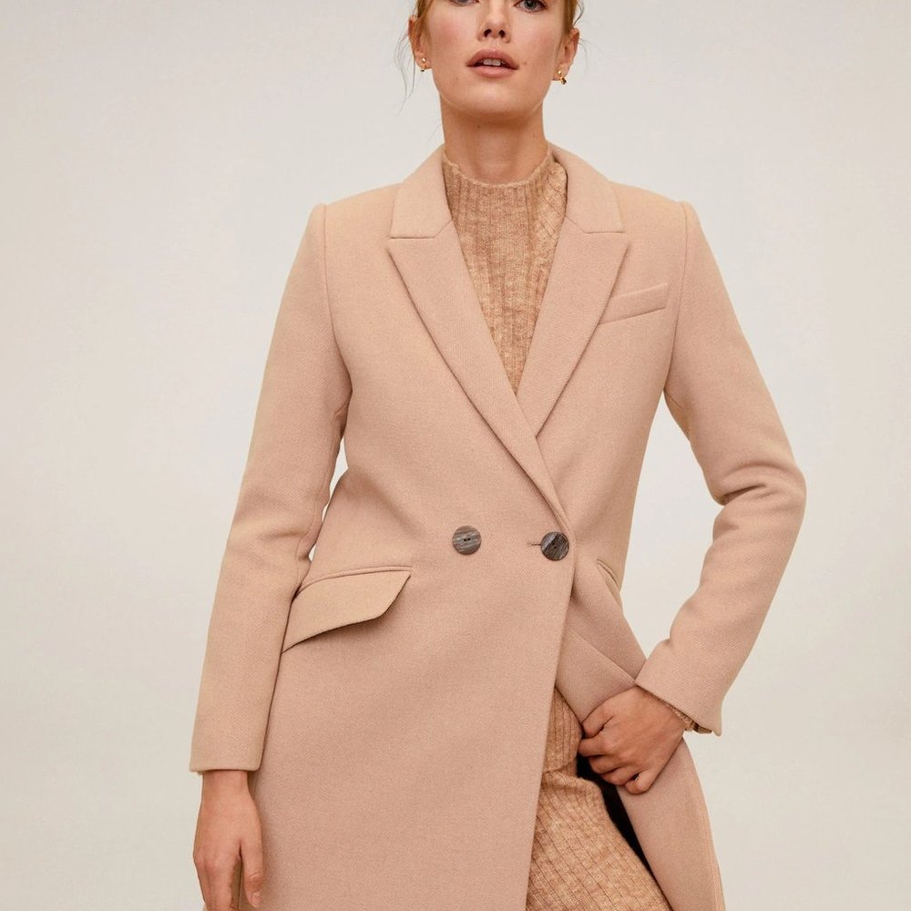 Mango Lapels Wool Coat, Pink XS, NWOT